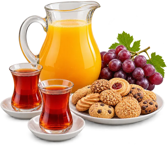 Çay, meyve suyu ve kurabiye